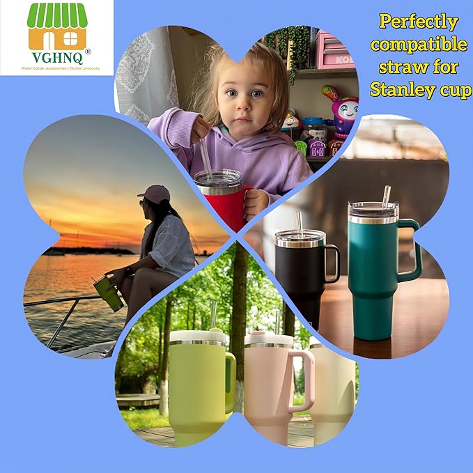 Straw Replacement for Stanley Cup 40 oz | 6 PCS Reusable Straws with Stanley 40oz Tumblers | Reusable Tritan Straws with 1 Cleaning Brush | 12 inch Tumbler Accessories, BPA-Free Dishwasher Safe Clear