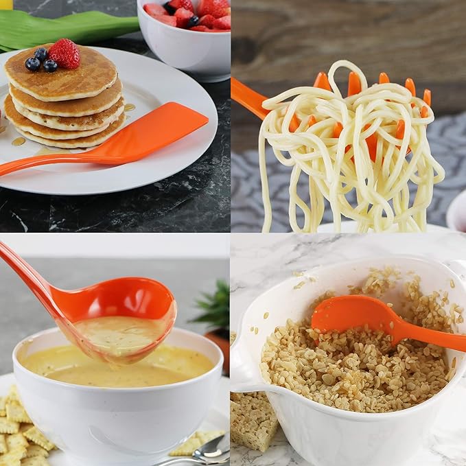 Reston Lloyd 6 Piece Kitchen Utensil Holder for Kitchen Counter, Utensils Crock with Heat Resistant Spoon, Slotted Spoon, Ladle, Spatula BPA Free, Orange