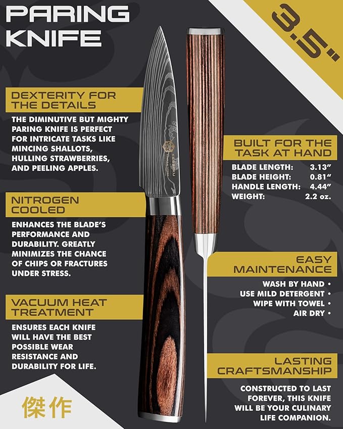 KESSAKU Paring Knife - 3.5 inch - Samurai Series - Razor Sharp Kitchen Knife - Forged 7Cr17MoV High Carbon Stainless Steel - Wood Handle with Blade Guard