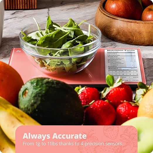 Greater Goods Nutrition Scale with Food Grade Glass, Perfect for Calorie Counting, Meal Prep, and Weight Loss (Coral Pink)