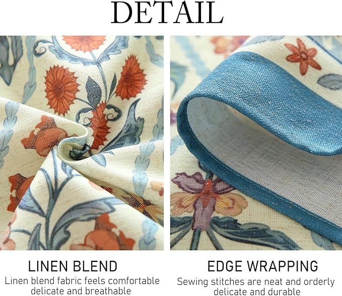 ISAENNE Designer Linen Elegant Extra Long Rectangle Tablecloth,Colorful Floral Bohemian Table Cloth,Wrinkle Resistant Decor Tablecloths for Dining Thanksgiving Kitchen,67"*118"-Floralsea A