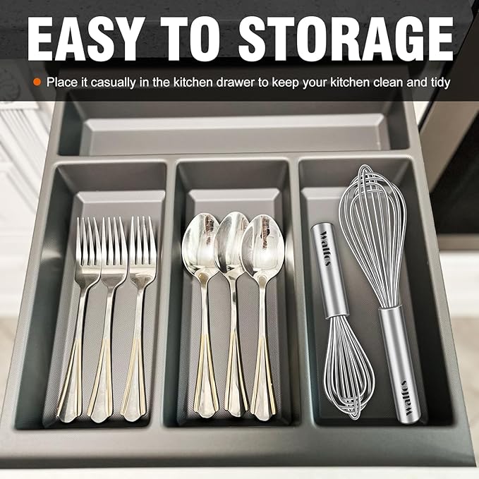 Walfos Mini Whisk,6+8 in Small Whisk,304 Stainless steel Whisks Heat Resistant 600°F,Nice for mixing salad dressings or beating an egg.Tiny whisk size great for narrow and shallow vessels.Silver