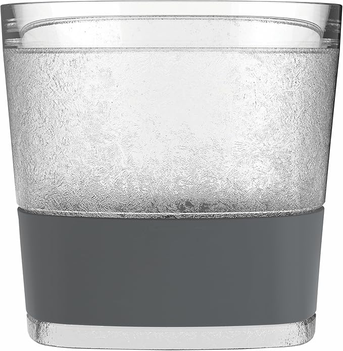 Host Whiskey Freeze Glasses, Double Old Fashioned Glasses, Chill Without Dilution for Brandy, Vodka, Gin, Rum, and Cold Brew Cocktails, Bourbon Gifts for Men, Home Bar, 9 oz, Set of 2, Grey