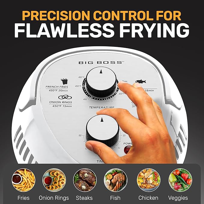 Big Boss 16Qt Large Glass Air Fryer Non Toxic – Family Sized Large Halogen Oven Cooker with 3 Cooking Sections, Stainless Steel Racks, French Fries, Chicken, No Preheat, Self Cleaning, Dishwasher Safe