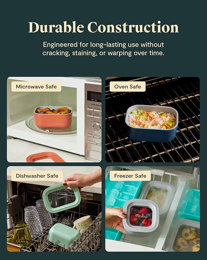 Caraway Mini Food Storage 9pc Set - Glass Storage Containers for Food - Non-Toxic Ceramic-Coated Glass - Air Release Technology - Compact & Stackable Design - Mist