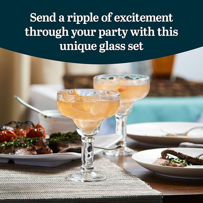 Libbey Yucatan Margarita Glasses Set of 4, 13.5 Oz, Stunning Ripple Bar Glass Set, Cocktail Glassware for Frozen Daiquiri, Slushy Punch, and More