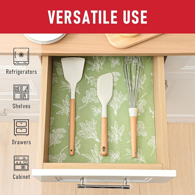 Cooyes Large Fridge Liners for Refrigerator, 17.7" × 24", Drawer & Shelf Liners for Kitchen Cabinets Non-Adhesive, Breathable Cloth Material, Non-Slip, Keep Produce Fresh Longer, Sage Green