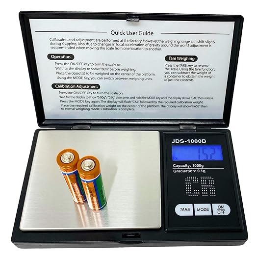 CR Premium Digital Food Scale - 1000g by 0.1g, Portable & Black (JDS-1000B) (Battery Included)
