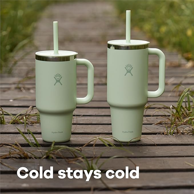Hydro Flask Travel Tumbler with Handle, Lid and Straw - Insulated Stainless Steel in 32 Oz Sandpiper
