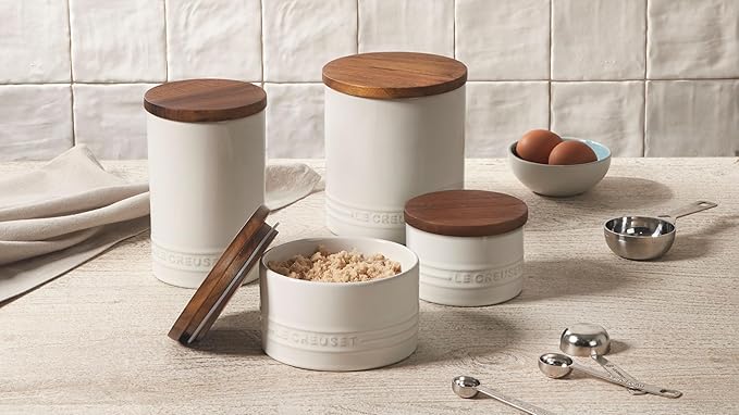 Le Creuset Signature Salt Cellar and Storage Canister with Wood Lid, 7 oz., Sea Salt