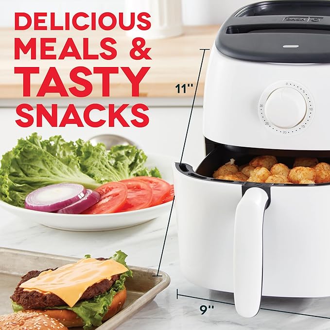DASH Tasti-Crisp™ Express Air Fryer Oven, 2.6 Qt., White – Compact Air Fryer for Healthier Food in Minutes, Ideal for Small Spaces - Auto Shut Off, Analog, 1000-Watt