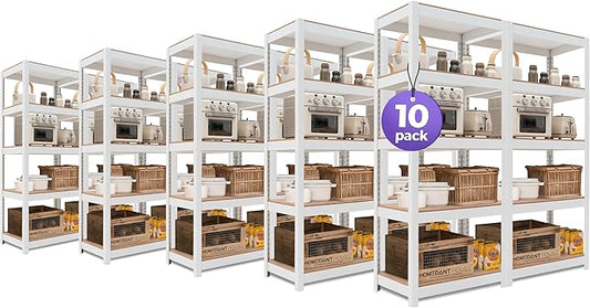 HOMEDANT House 5 Tier 24.4" W Laminated Metal Shelving Unit Adjustable Storage Utility Rack Heavy Duty Shelves Organization Multipurpose Shelf Kitchen Garage Pantry Closet 10 Pack