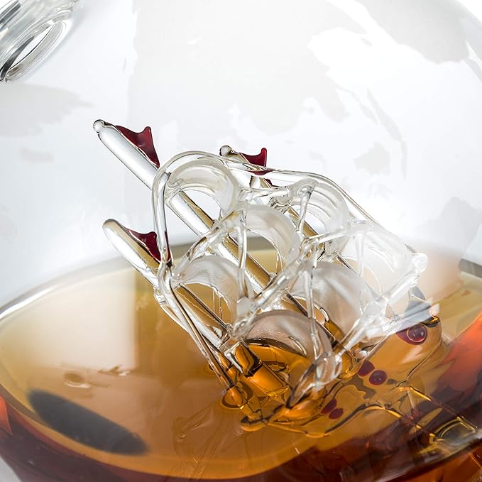 Whiskey Decanter Set,Globe Decanter,Whiskey Gifts for Men Husband Him Boyfriend Dad Women,with 2 Glasses,Beads,4 Ice Cubes,Tong & Funnel,Beverage Drink Dispenser,for Whisky,Liquor,Wine,Brandy,Cognac