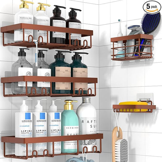 Moforoco Adhesive Shower Caddy Organizer Shelves Rack - 5 Pack Corner Bathroom Storage Organization, Home & Kitchen Decor Inside RV Accessories, Hanging First Apartment Household Camper Essentials