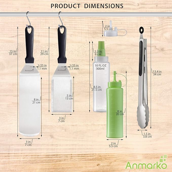 Metal Spatula Set of 4 - Griddle Accessories kit - Grill Flat Spatula Pancake Flipper Hamburger Turner - Metal Utensil Great for BBQ Grill Flat Top Cast Iron Griddle - Commercial Grade