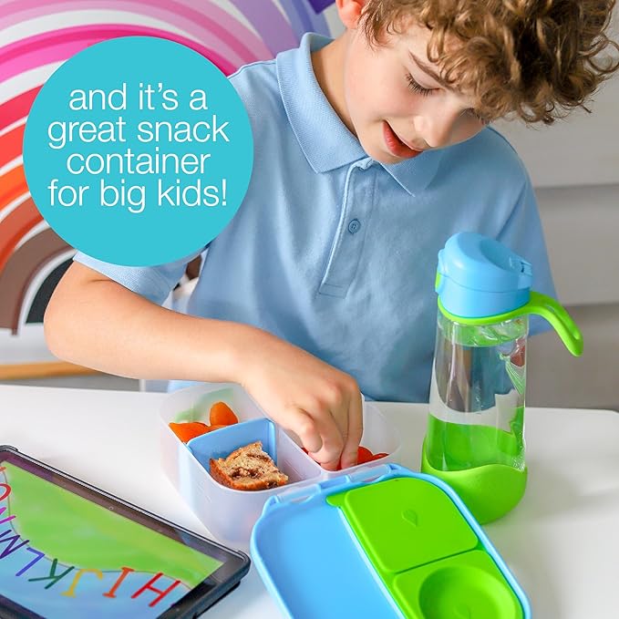 b.box Mini Lunch Box, Bento Box for Kids, Snack Container with 2 Leak Proof Compartments, Reusable Snack Containers with Lids, Kids Lunch Boxes Ages 3+, BPA Free, 4 1/4 Cup Capacity (Lemon Twist)