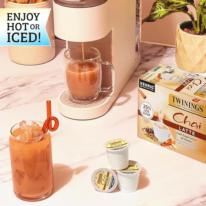Twinings Chai Latte Black Tea 72 K-Cup Pods for Keurig, 12 Count (Pack of 6), Creamy, Slightly Sweet, Less Sugar, Caffeinated, Enjoy Hot or Iced