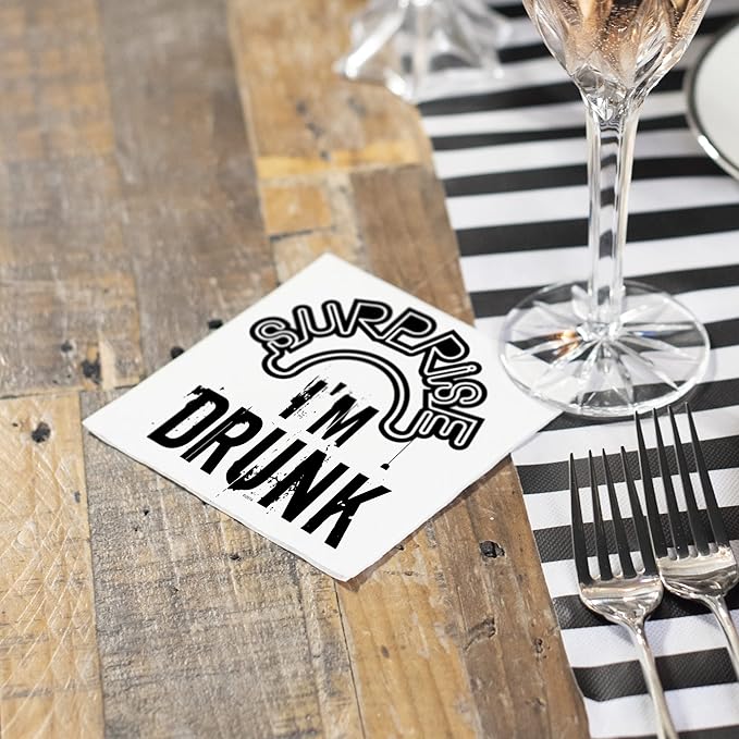 Twisted Wares - Funny Cocktail Napkins - URPRISE I'M DRUNK - Boutique Cocktail Napkins - Perfect for any Celebrations 5"X5" (20 Pack)