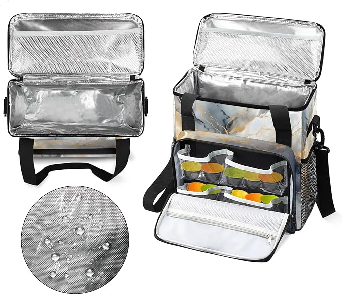 Grey Gold Marble Coffee Maker Carring Bag, Large Insulated Storage Organizer - Image 3