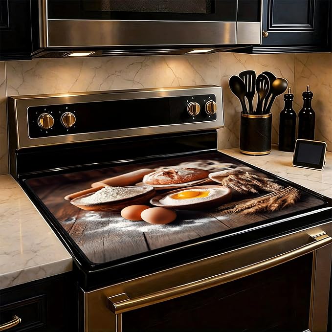 Farmhouse Baking Stove Top Cover 28.3 x 20.5 Inches, Heat Resistant Glass Stove by KKYEJLQYI