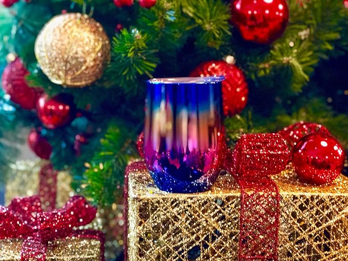 CHILLOUT LIFE 12 oz Stainless Steel Wine Tumblers 2 Pack - Double Wall Vacuum Insulated Wine Glasses Cups with Lids and Straws Set Keeping Cold & Hot for Coffee, Beer, Ice Cream - Colorful Rainbow