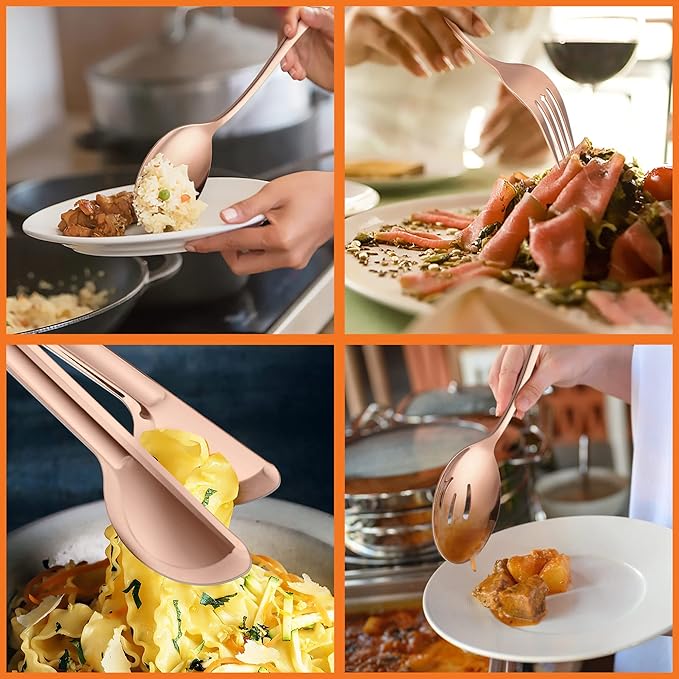 E-far Stainless Steel Serving Utensils Set of 12, 9.8 Inch Slotted Spoon, 9.9 Inch Forks, 9.4 Inch Tong for Buffet Catering, Mirror Finish & Dishwasher Safe