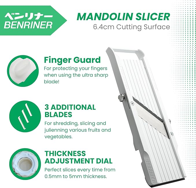 Benriner Mandoline Slicer, with 4 Japanese Stainless Steel Blades, BPA Free, New Model