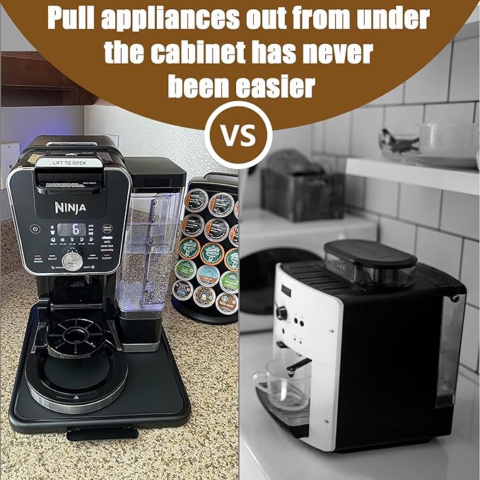 Kitchen Appliance Sliding Tray Coffee Maker Sliding Caddy with Rolling Wheels Under Cabinet Countertop Storage Organizer Moving Slider Extra Deep for Kitchenaid Stand Mixer Air Fryer Toaster Blender