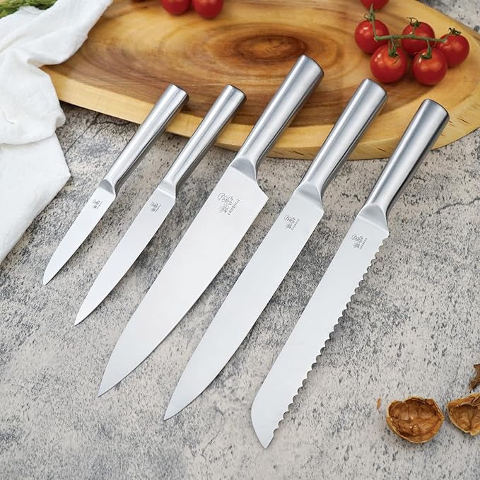 kitchen knife set,chushiji 6-Piece silver Kitchen Knife Set for Home, Anti-Rust Non-stick Stainless Steel Sharp Chef Knife Set with Universal Knife Block for Kitchen, Ergonomical Design (silver)