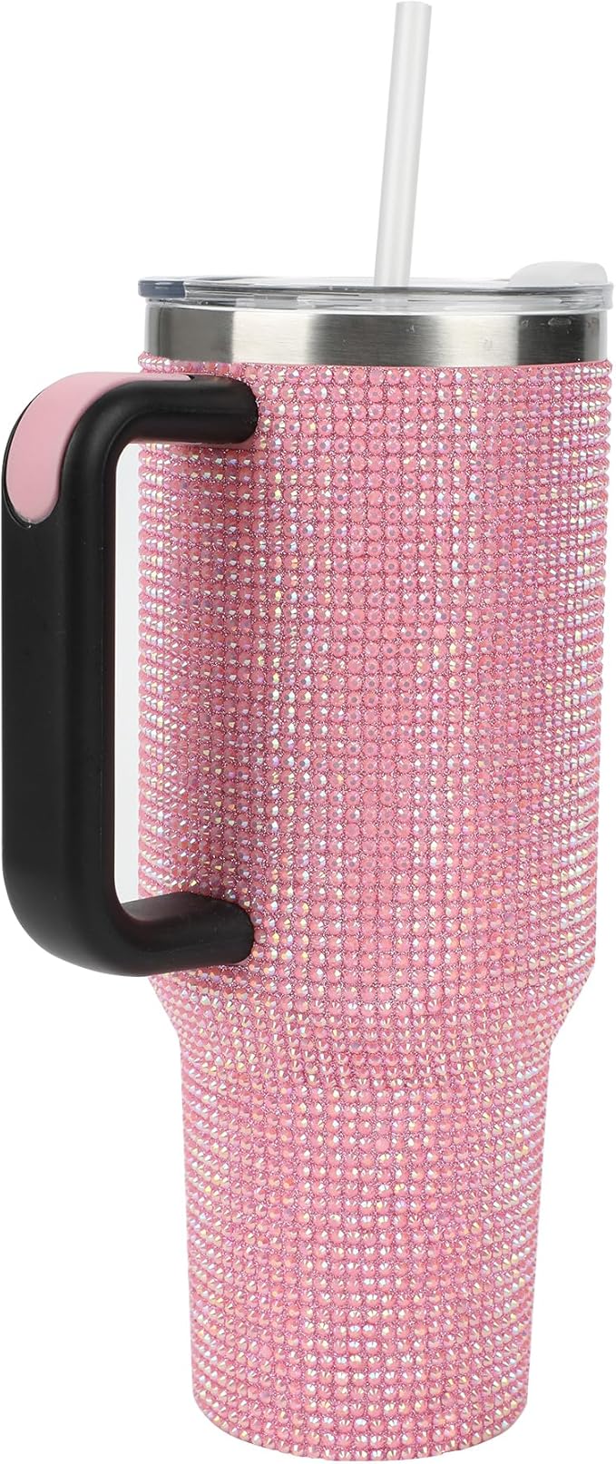 Bioworld Pink Rhinestone Vacuum Insulated 40 Oz. Stainless Steel Tumbler with Leak-Proof Lid & Easy Carry Handle for Travel or Home