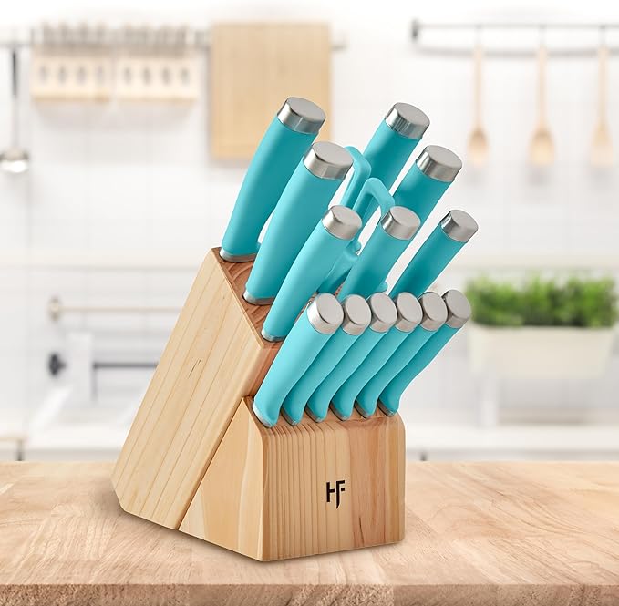 Hampton Forge Epicure True Aqua Knife Block Set, 15 Piece