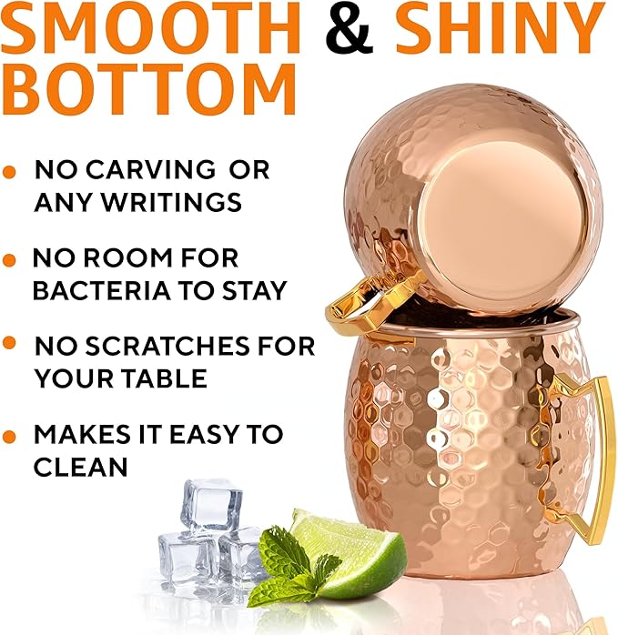 Benicci Moscow Mule Copper Mugs - Set of 2, 100% HANDCRAFTED - Food Safe Pure Copper Solid Mugs - 16 oz Gift Set with Premium Quality Cocktail Straws, Straw Cleaning Brush and Jigger!