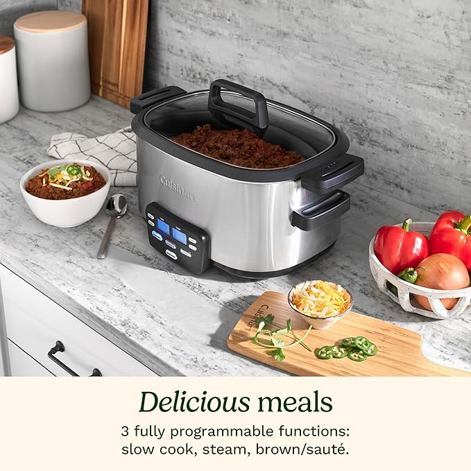 Cuisinart 3-In-1 Cook Central 6-Quart Multi-Cooker: Slow Cooker, Brown/Saute, Steamer, MSC-600 NAS, Silver
