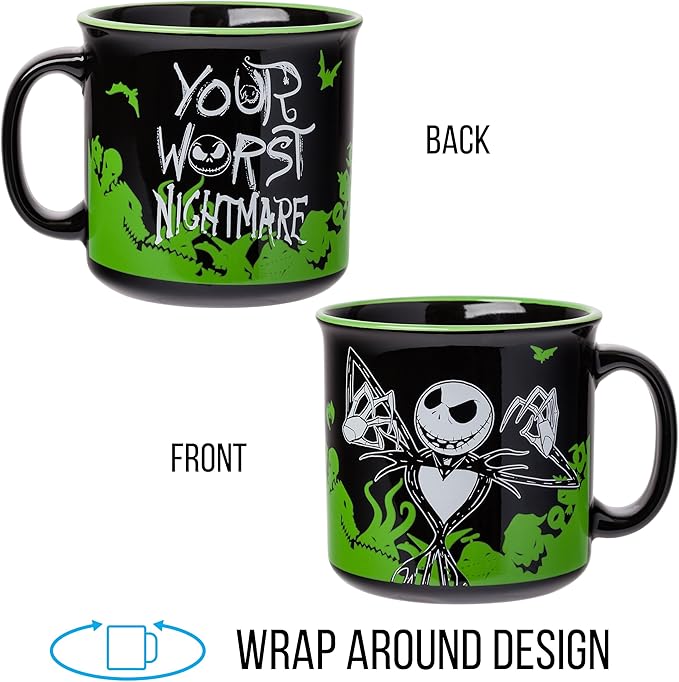 Silver Buffalo Disney The Nightmare Before Christmas Your Worst Nightmare Featuring Jack Skellington Ceramic Camper Mug, 20 Ounces