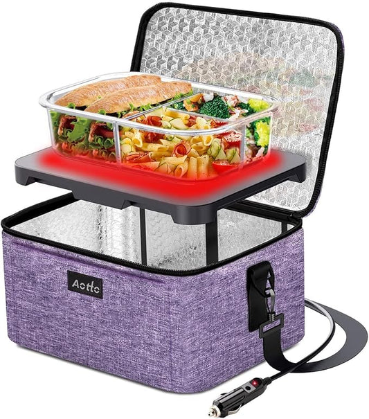 Aotto Portable Oven Electric Lunch Box Food Heater - 12V/24V 2-in-1 Car Food Warmer, Heated Lunch Box for Adults, Cook, Reheat, and Keep Meals Warm for Car, Truck, Travel - Purple
