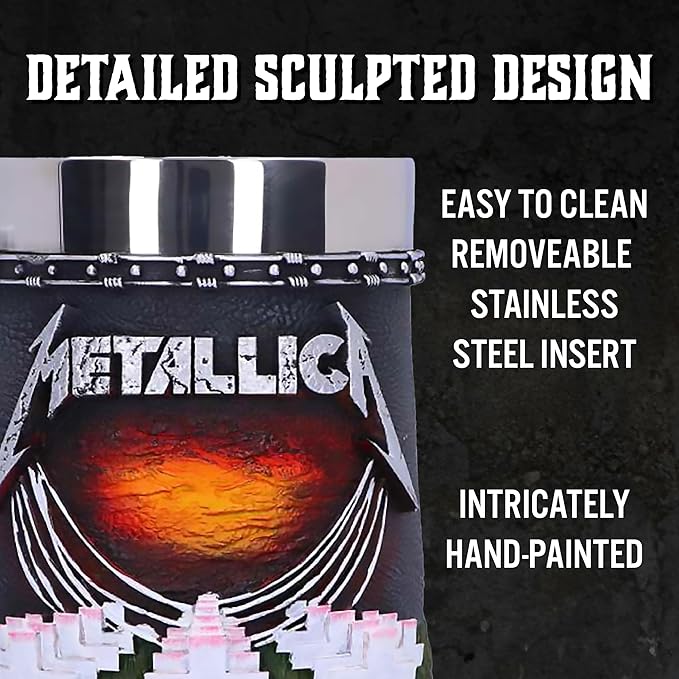 Nemesis Now Metallica Master of Puppets Tankard, Hand-Painted Resin, Officially Licensed Metal Album Art, Stainless Steel Insert, 15.5cm