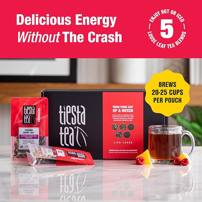 Tiesta Tea - Black Tea Gift Box, Loose Leaf, High Caffeinated Variety Pack, Make Hot & Iced, 5 Pouches of Assorted Blends with English Breakfast, Earl Grey, Chai and Passion Fruit Blend