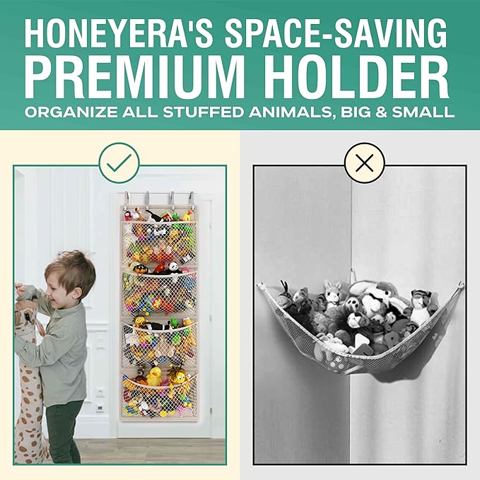 Honeyera Original Over Door Organizer for Stuffies, Breathable Hanging Storage Pockets for Baby Accessories and Plush Toys
