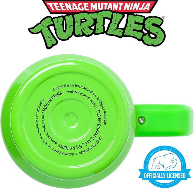 Silver Buffalo Teenage Mutant Ninja Turtles Turtle Power Stainless Steel Tumbler with Handle Featuring Leonardo, Donatello, Raphael, and Michelangelo, Fits in Standard Cup Holder, 40 Ounces