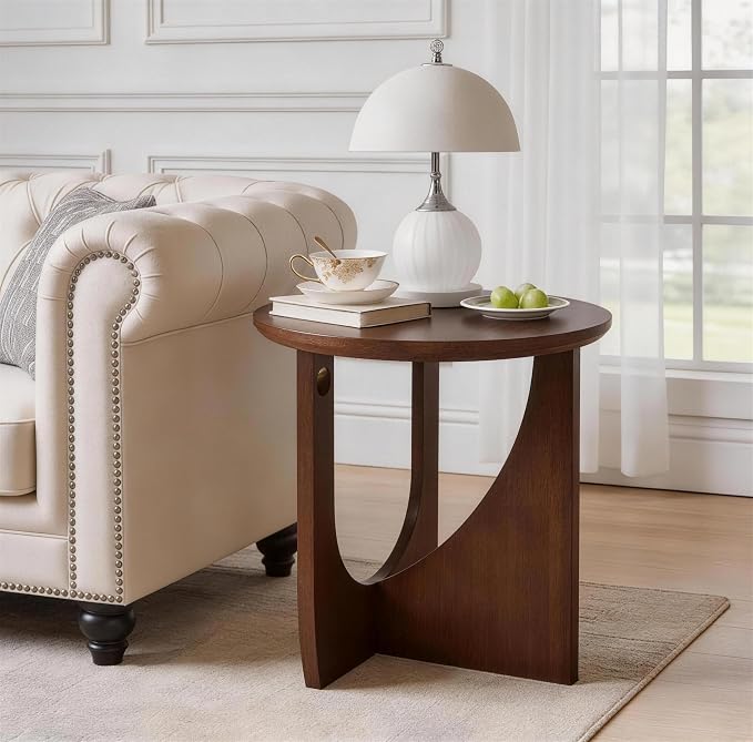 Round Walnut End Table, 100% Solid Wood Side Table by Noeko
