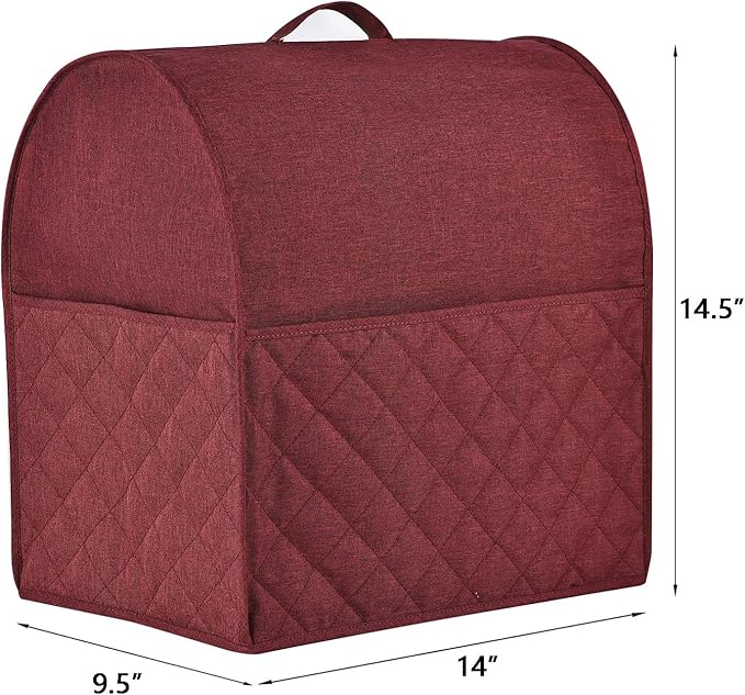 Stand Mixer Dust-proof Cover for KitchenAid Mixer，Multi Pockets for Various Kitchen Appliance Accessories，Water-resistant，Easy Cleaning (Wine red, Fit for Tilt Head 4.5-5 Quart)