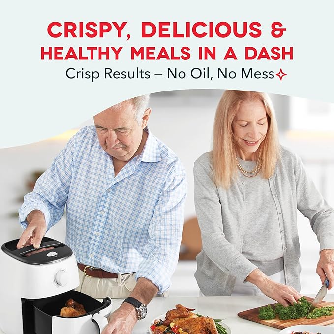 DASH Tasti-Crisp™ Electric Air Fryer Oven, 2.6 Qt., White – Compact Air Fryer for Healthier Food in Minutes, Ideal for Small Spaces - Auto Shut Off, Analog, 1000-Watt