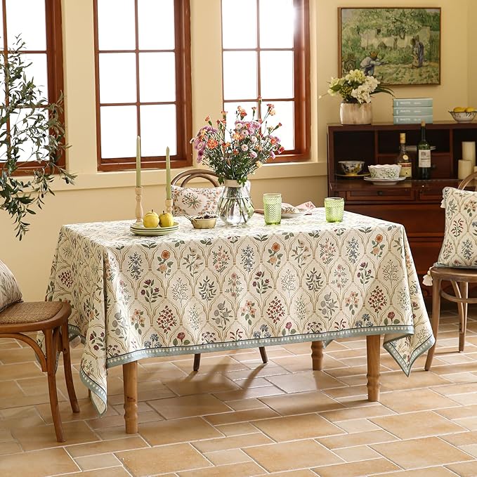 ISAENNE Designer Small Square Tablecloth,Western Linen Colorful Floral Indoor Table Cloth,Wrinkle Resistant Decor Tablecloths for Dining Thanksgiving Kitchen Christmas,55"*55"-Serenity B