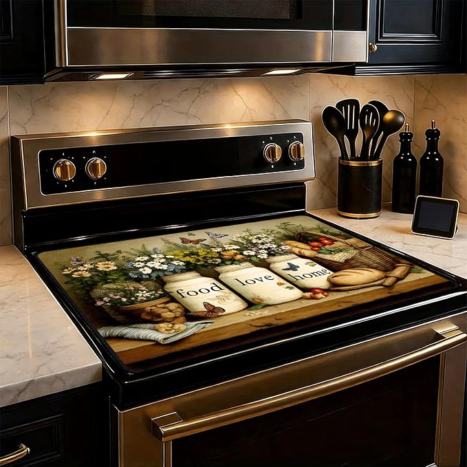 armhouse Floral Bread Stove Top Cover 28.3 x 20.5 Inches, Heat Resistant Glass by KKYEJLQYI
