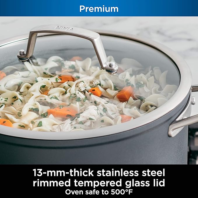 Ninja Foodi NeverStick Professional Hard-Anodized 4-Quart Sauté Pan with Glass Lid, Nonstick, Durable & Oven Safe to 500°F, Salt Grey, C30140
