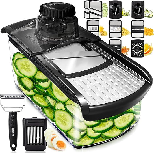 Fullstar Mandoline Slicer for Kitchen, Fruit Cutter, Cheese Grater, Cucumber Slicer, Veggie Spiralizer, Food Cutter & Kitchen Gadgets & Gifts with Safety Glove (11 in 1, Stainless Steel)
