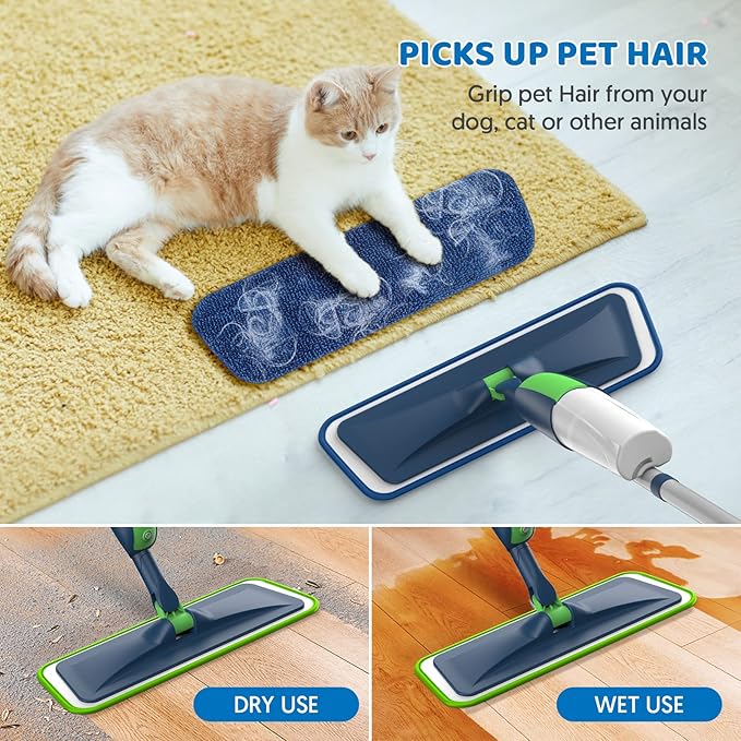 Spray Wet Mops for Hardwood Floor Cleaning: MEXERRIS Flat Mop with Sprayer 5 Washable Mopping Pads - Floor Mop Dust Dry Mops with 2 Bottles Home Commercial Use for Laminate Vinyl Tiles Wood