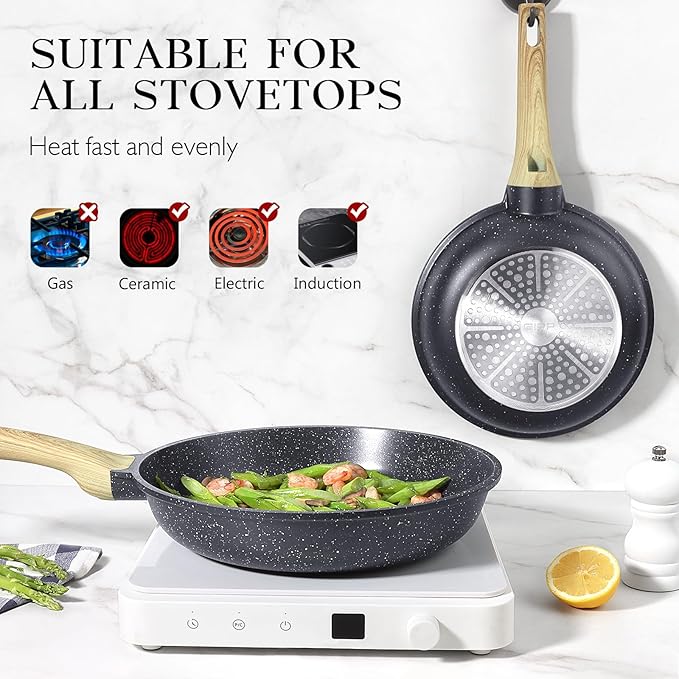 GiPP Nonstick Frying Pan Skillet - 8" Grey Granite Non Stick Pans, Omelette Pan with Heat-Resistant Handle, Compatible with All Stovetops, PFOA Free