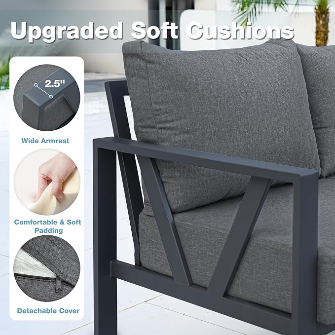 Outdoor Furniture Set, 6 Pieces Outdoor Patio Couch Sectional, L Shaped Metal - Image 6