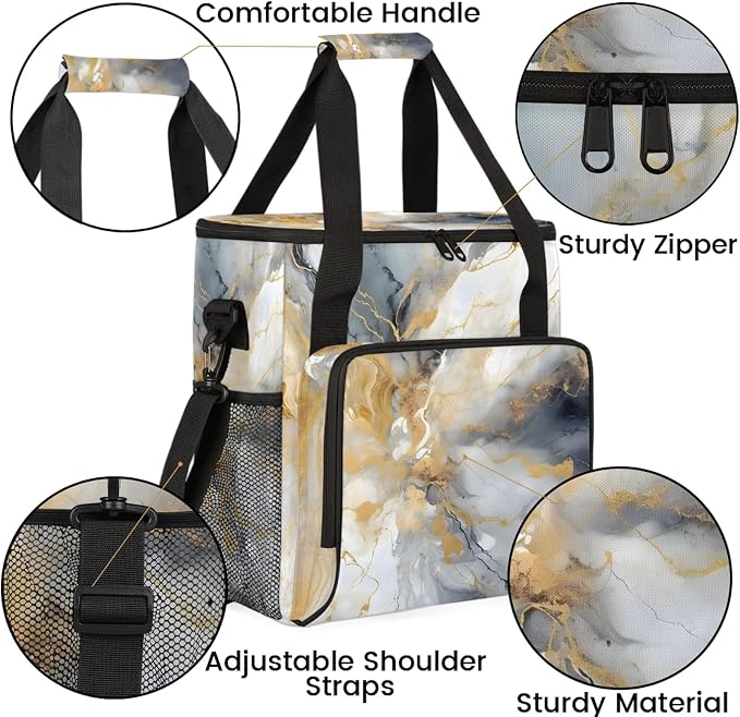 Grey Gold Marble Coffee Maker Carring Bag, Large Insulated Storage Organizer - Image 6